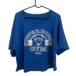 Vintage 90s Blue Powerhouse Gym Cropped Tee Size XL
